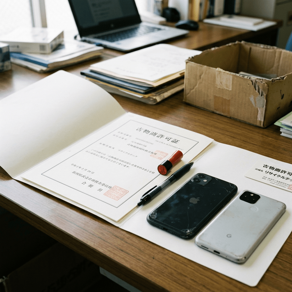 Certified document in Japanese with two smartphones, a pen, and a red stamp on a desk